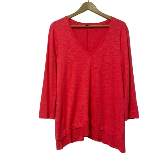 Lilla P Large Hot Pink Asymmetric Hem Tunic Top Relaxed Fit Boho Colorful Preppy - Picture 1 of 6